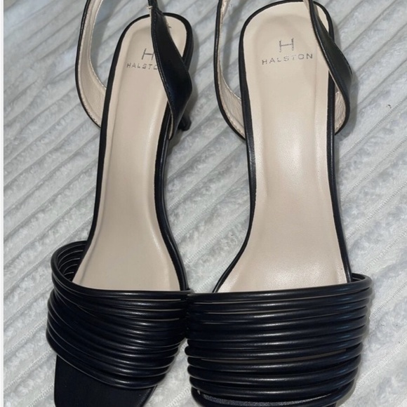 H by Halston Black Heels with Open Toe and Multiple Straps - Picture 1 of 5